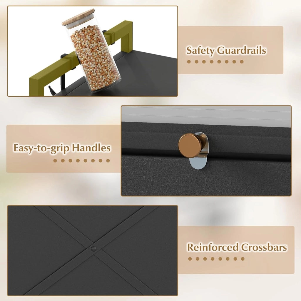 Mobiletto da Cucina a 5 Ripiani su Ruote, Armadio da Cucina con Ante a Ribalta e 4 Ruote Universali, Supporto per Microonde con Kit Anti-Ribaltamento, 80,5x40x162 cm (Nero)