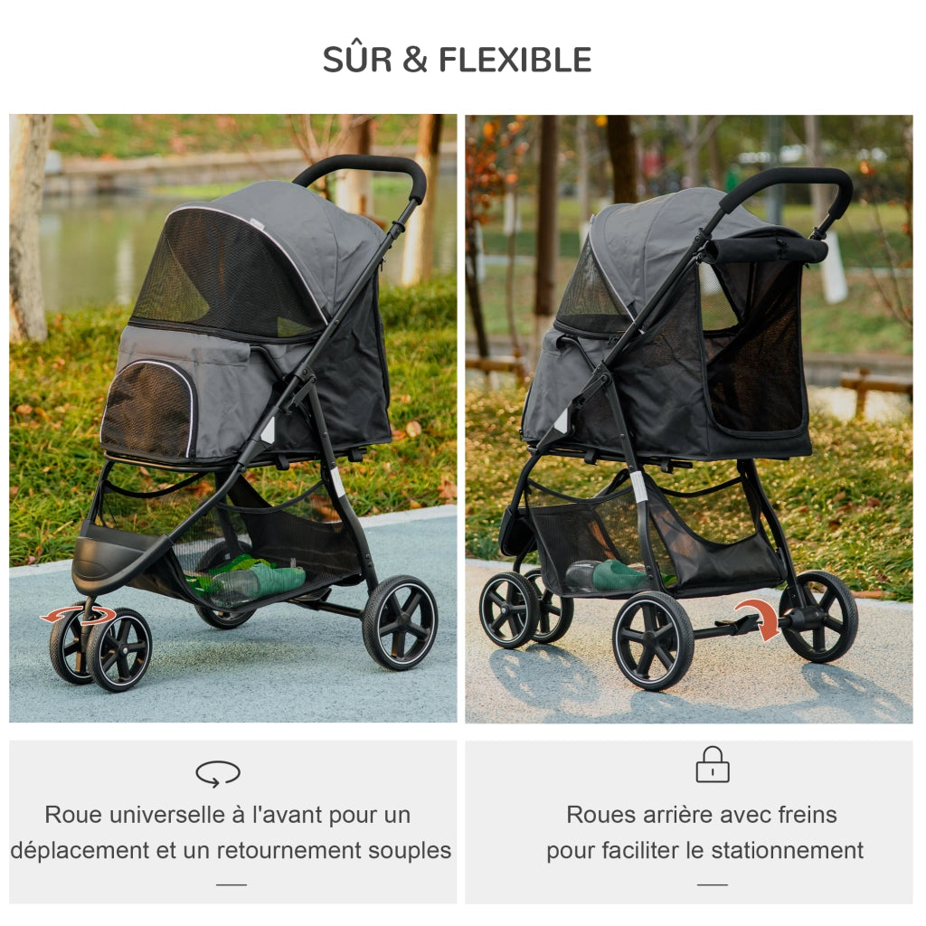 Carrello Pieghevole per Animali Domestici ¨C zephmum ¨C Grigio 83x55x101 cm
