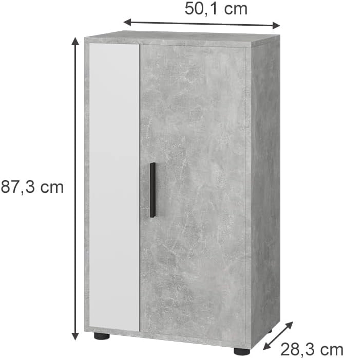 Credenza Berno, Cemento/Bianco, 50.1 x 87.3 cm con 2 scomparti