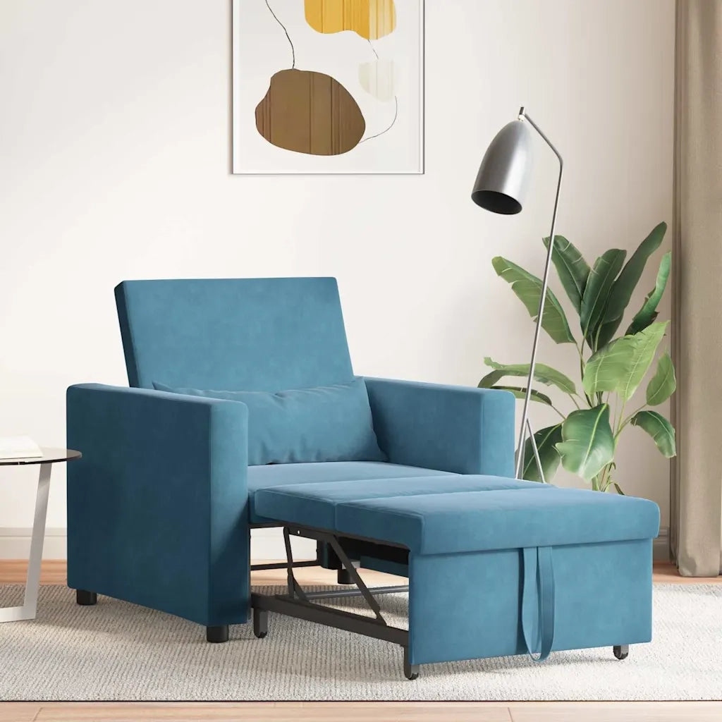 vidaXL Divano Letto Singolo Blu 90 x 165 x 87 cm Velluto