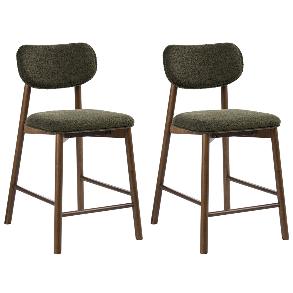 Set di 2 sedie da pranzo in boucle Struttura in legno marrone e verde e schienale imbottiti Sala da pranzo Cucina