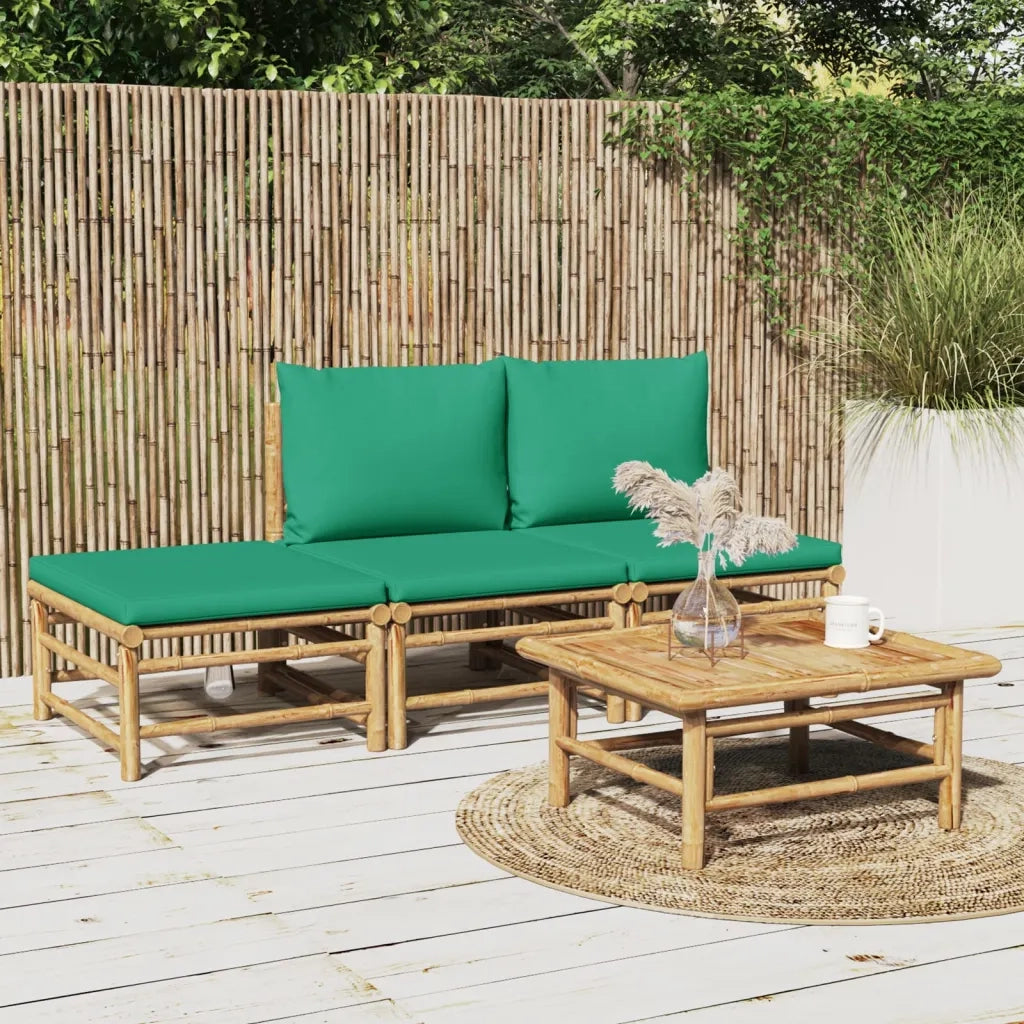 Set Salotto da Giardino 4pz | Set di Mobili da Esterno con Cuscini Verdi Bamb¨´