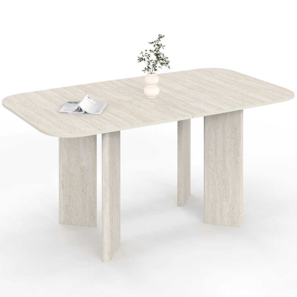 IDMarket - CAPUCINE Tavolo da pranzo rettangolare rotondo allungabile per 6-10 persone con 4 gambe arrotondate in stile travertino 160-200