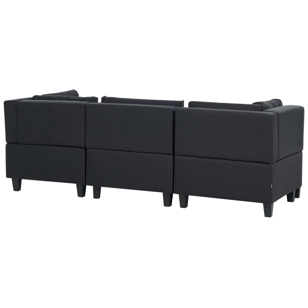 Divano Componibile Rivestito In Tessuto Nero 3 Posti con ottomano stile moderno