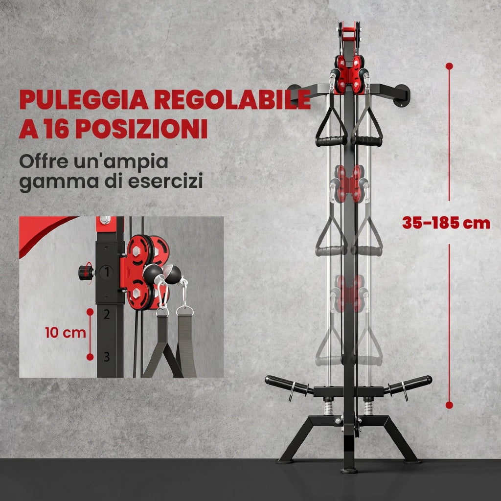 Cable Station 85x68x210 cm Macchina a Carrucole Regolabili a 16 Posizioni con Montaggio a Parete Nero