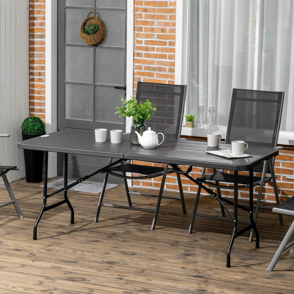 Tavolo Catering Pieghevole 180x75,5x73 cm in Acciaio e HDPE Grigio Scuro
