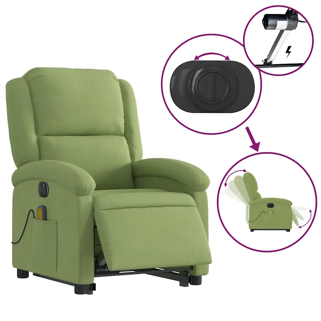 Poltrona Alzapersona Massaggi Elettrica Verde Chiaro Velluto