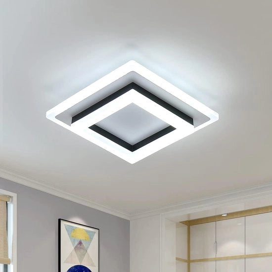Lampada da soffitto LED - Design moderno - 24W - Quadrata - Metallo e Acrilico - 20x20x5 cm