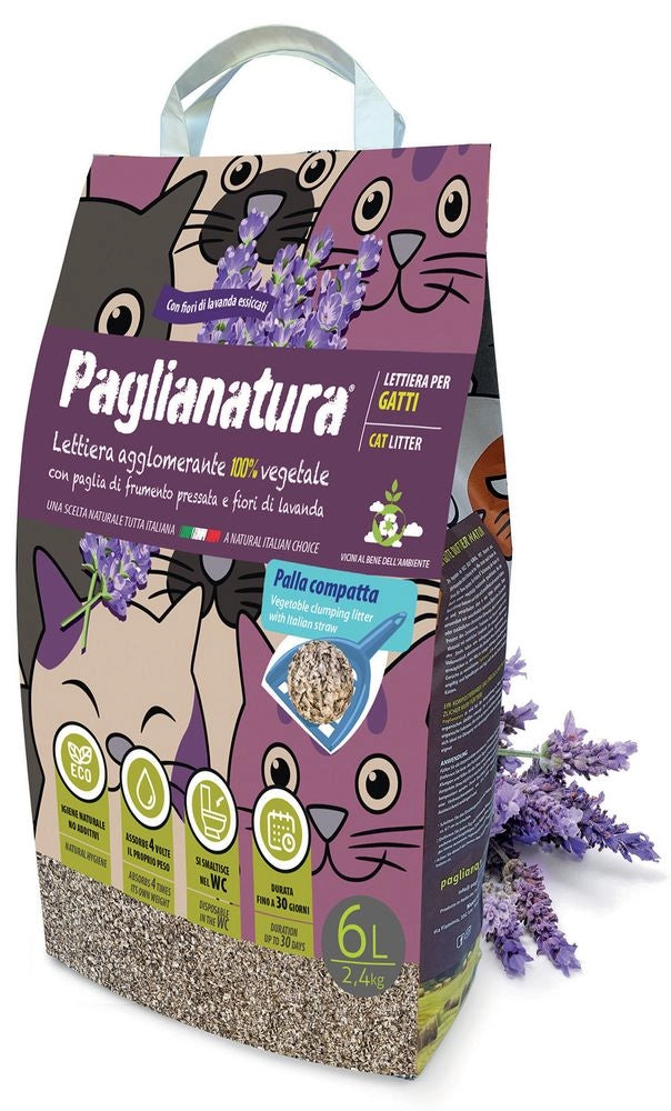 Paglianatura Lettiera Gatti Lavanda Agglomerante 2,4 KG/6 LT - Naturale, Profumata, Controllo Odori