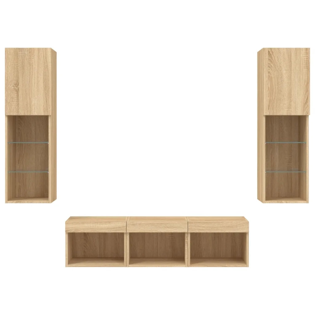 Mobili TV a Muro con LED 5pz Rovere Sonoma Legno Multistrato 3216606
