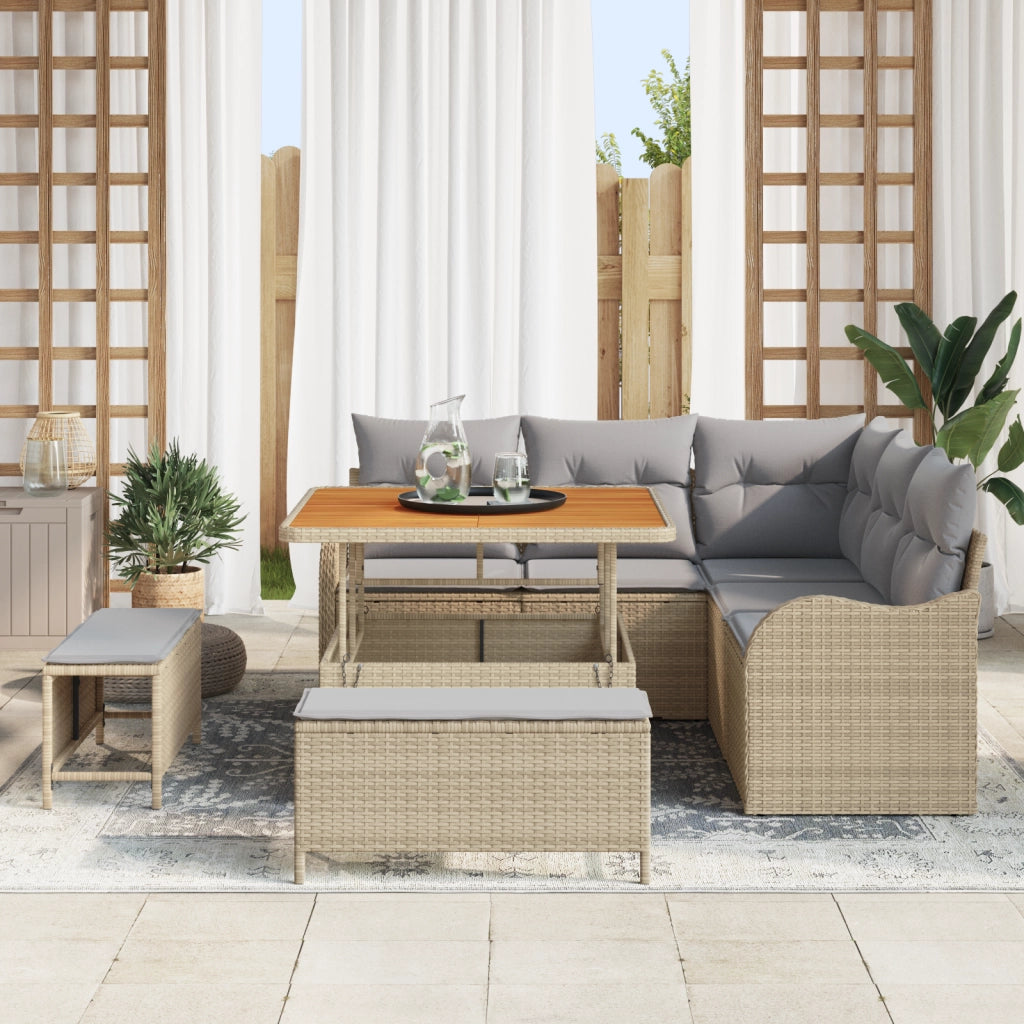 Set da giardino  8 pezzi con cuscini Beige Polirattan Acacia