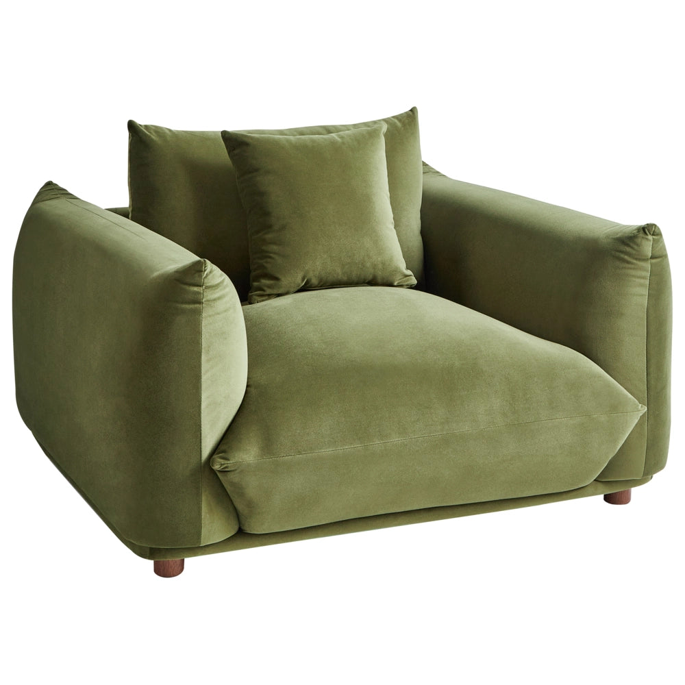 Poltrona velluto verde Gambe di legno morbide Stile moderno arredamento scandinavo
