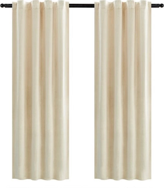 Set di 2 tende oscuranti - tessuto di lusso in velluto - isolante termico e stile - blocca luce e suono - beige - 140x245 cm