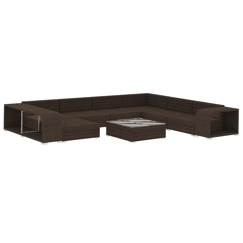 Set Divani da Giardino 10 pz con Cuscini in Polyrattan Marrone 48307