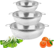 Collezione di 3 set di set di rete microforata - set di rete a mano con maniglie - set di drenaggio in acciaio inossidabile per pasta, verdure, frutta - 165/195/225 cm Drenaggio