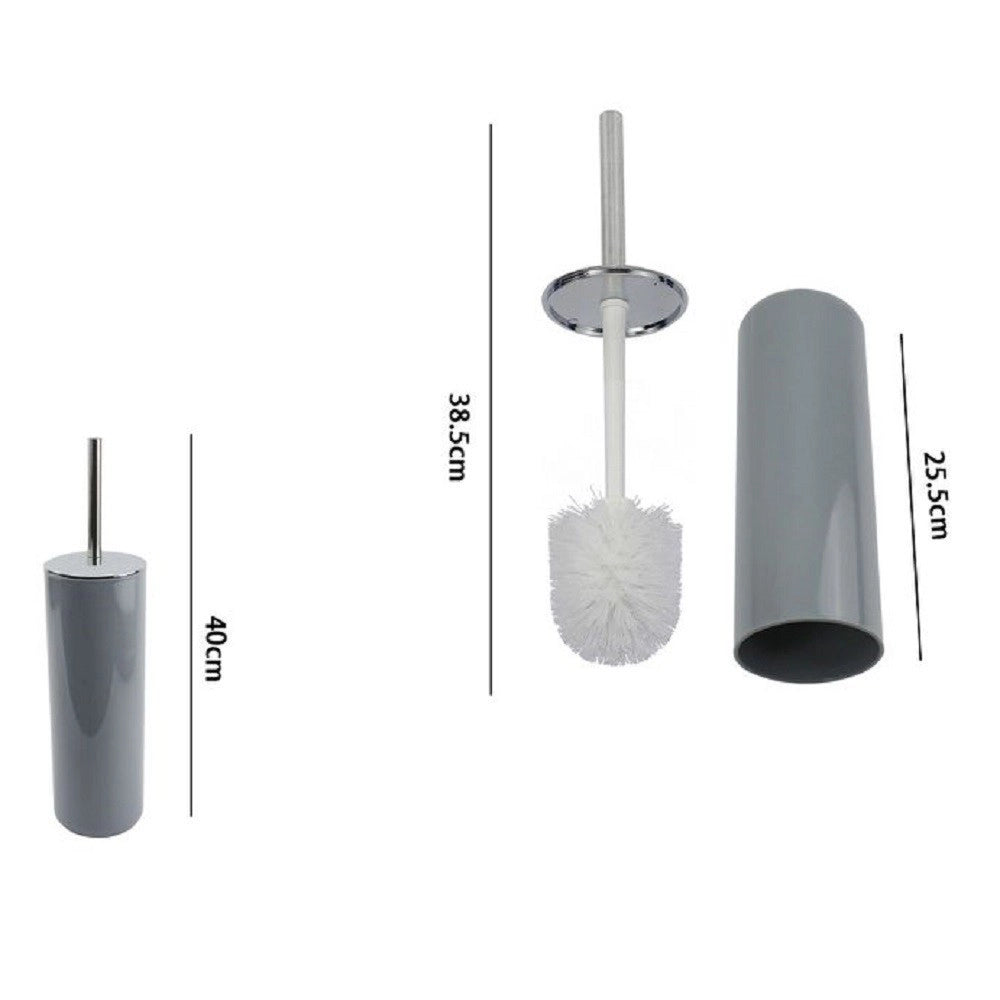 Trade Shop - Portascopino Porta Scopino Con Scopettino Wc Bagno Water Grigio Silver 69483 -
