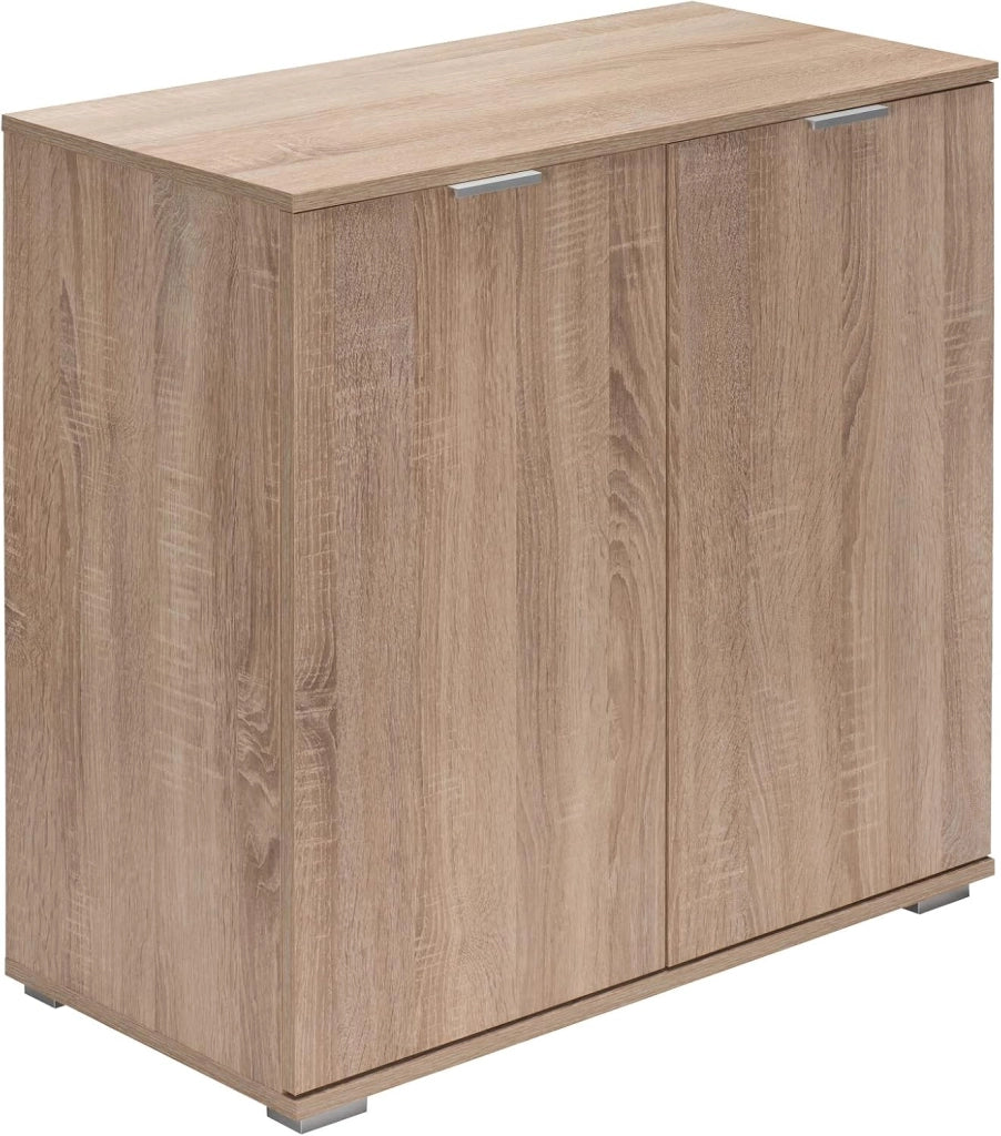 ® Cassettiera Alba 2 Ante con Ripiani 71x74x35cm Comò Armadietto Ufficio Mobiletto Rovere