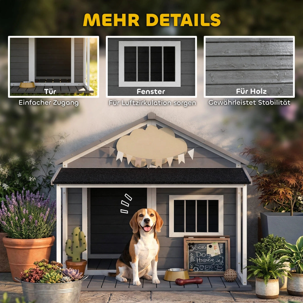 Cuccia per Cane con Veranda ¨C Zephmum ¨C Grigio e Bianco 124x112x105 cm
