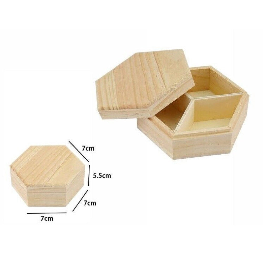 Trade Shop - Scatola Portagioie Legno Con Bacheca Esagonale 3 Posti Scomparti 7x5.5cm 74021a -