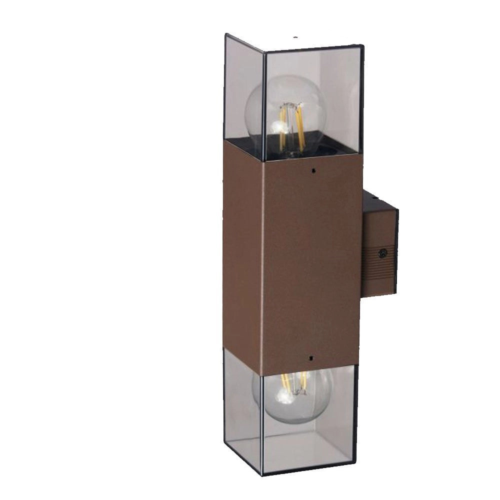 Trade Shop - Applique Da Esterno A Parete Doppia Emissione Di Luce 2 Attacchi E27 Ip44 Ruggine Esm-01c -