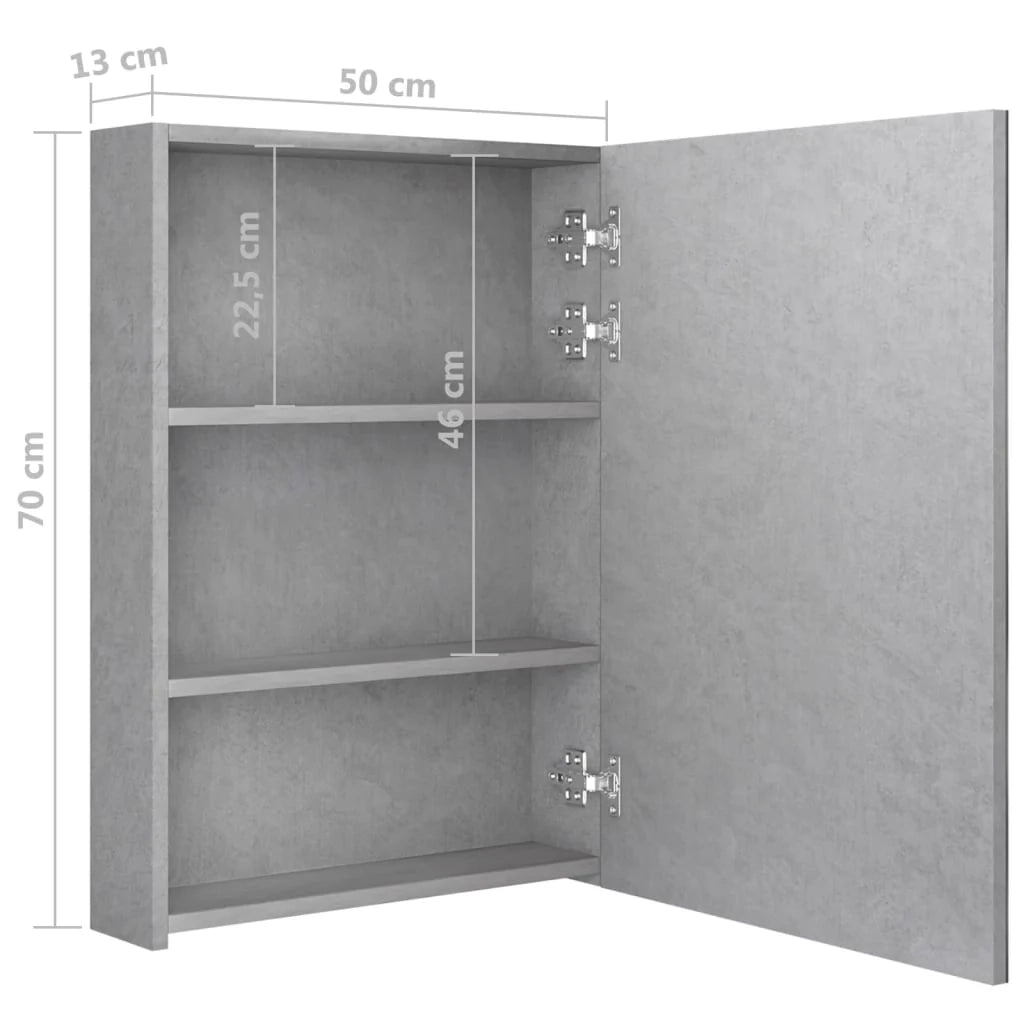 Mobiletto da bagno con specchio LED 50 x 13 x 70 cm grigio 02_0006604