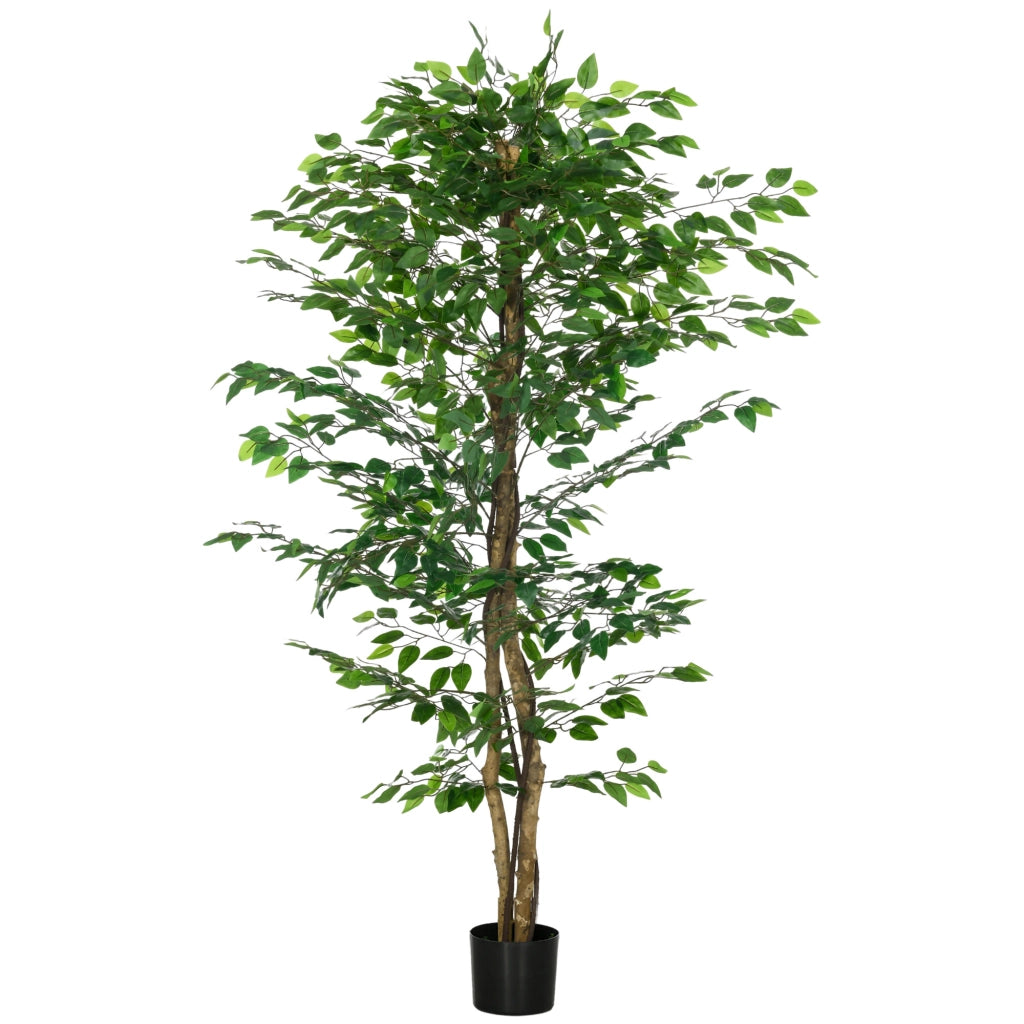 Pianta di Ficus Artificiale da 180 cm per Interni con Vaso in Metallo Riempito. Verde