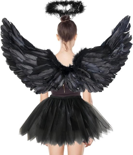Costumi da angelo per adulti - 3 pezzi costume da angelo per donne - 60 cm ali da angelo - 70-110 cm gonna a tulle per donne - ali da angelo per adulti - gonna a tutù - ali da angelo per bambini