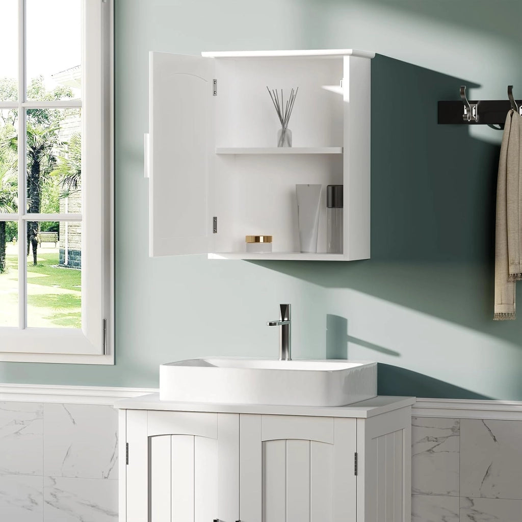 Mobile da Bagno Sospeso, Mobile Sottolavabo per Bagno con 2 Ante e Ripiano Regolabile, MDF, Bianco