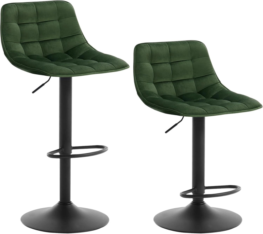 Set di 2 Sgabelli da Bar per Casa Moderni Sgabelli Cucina Girevoli con Poggiapiedi, in Velluto Verde Scuro BH273dgn-2