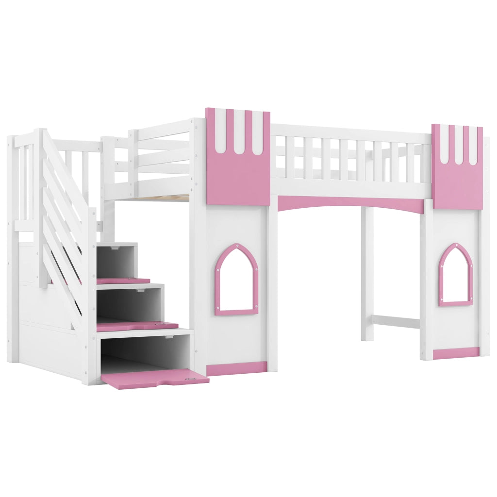 Letto a castello bianco rosa in MDF pino compensato 90x200 cm