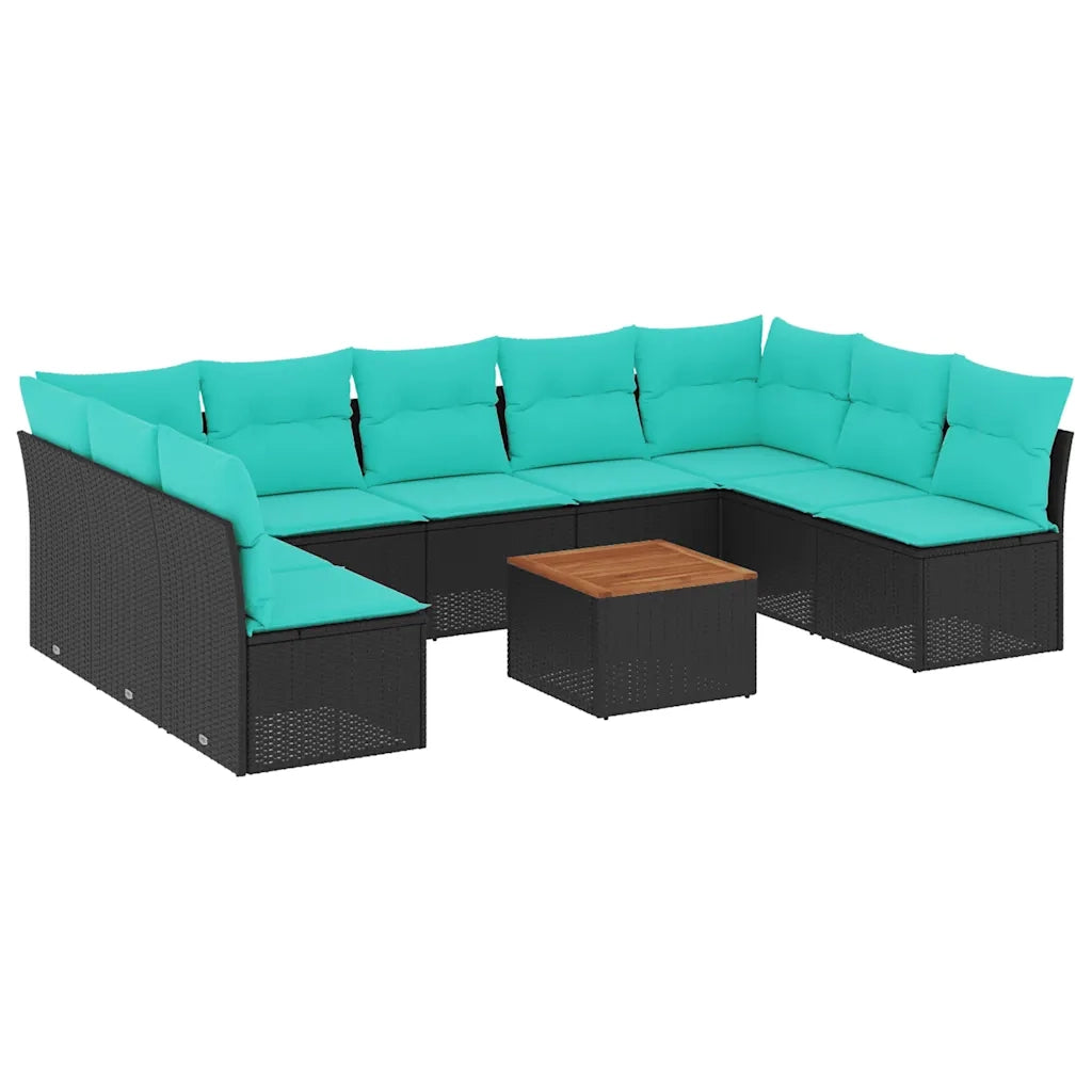 Set Divani da Giardino 10 pz con Cuscini Nero in Polyrattan