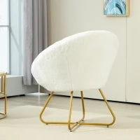 Poltroncina da Camera in Finta Pelliccia con Gambe in Metallo, 75x66x79 cm, Bianco