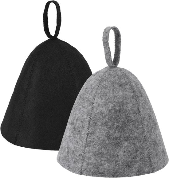 Capelli per Sauna per Uomo Donna - 2Pezzi Piuma di Lana Banya Sauna Cappello - Alto Assorbente Accessori per Sauna Unisex Regalo per Bagno Vapore (Grigio, Nero)