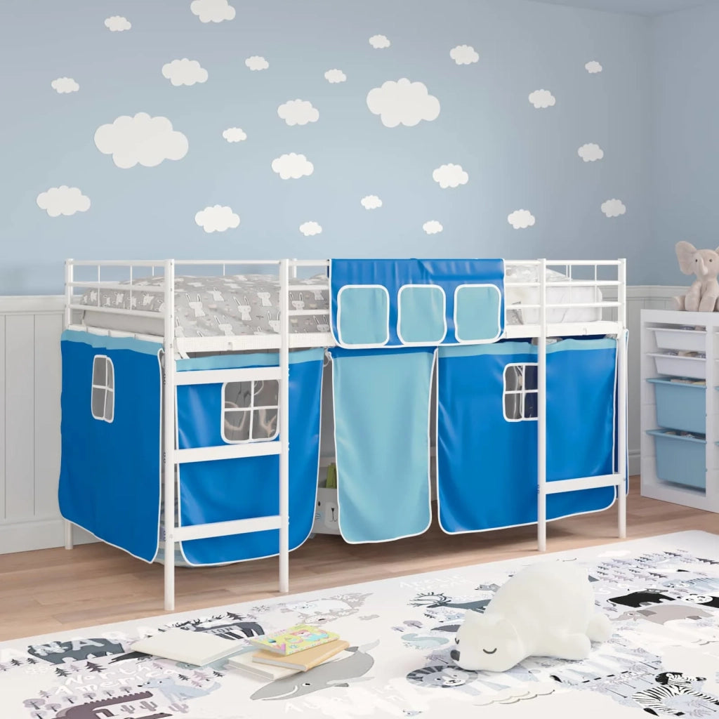 Struttura del Letto Loft per Bambini con Tendine Bianco e Blu 42020820