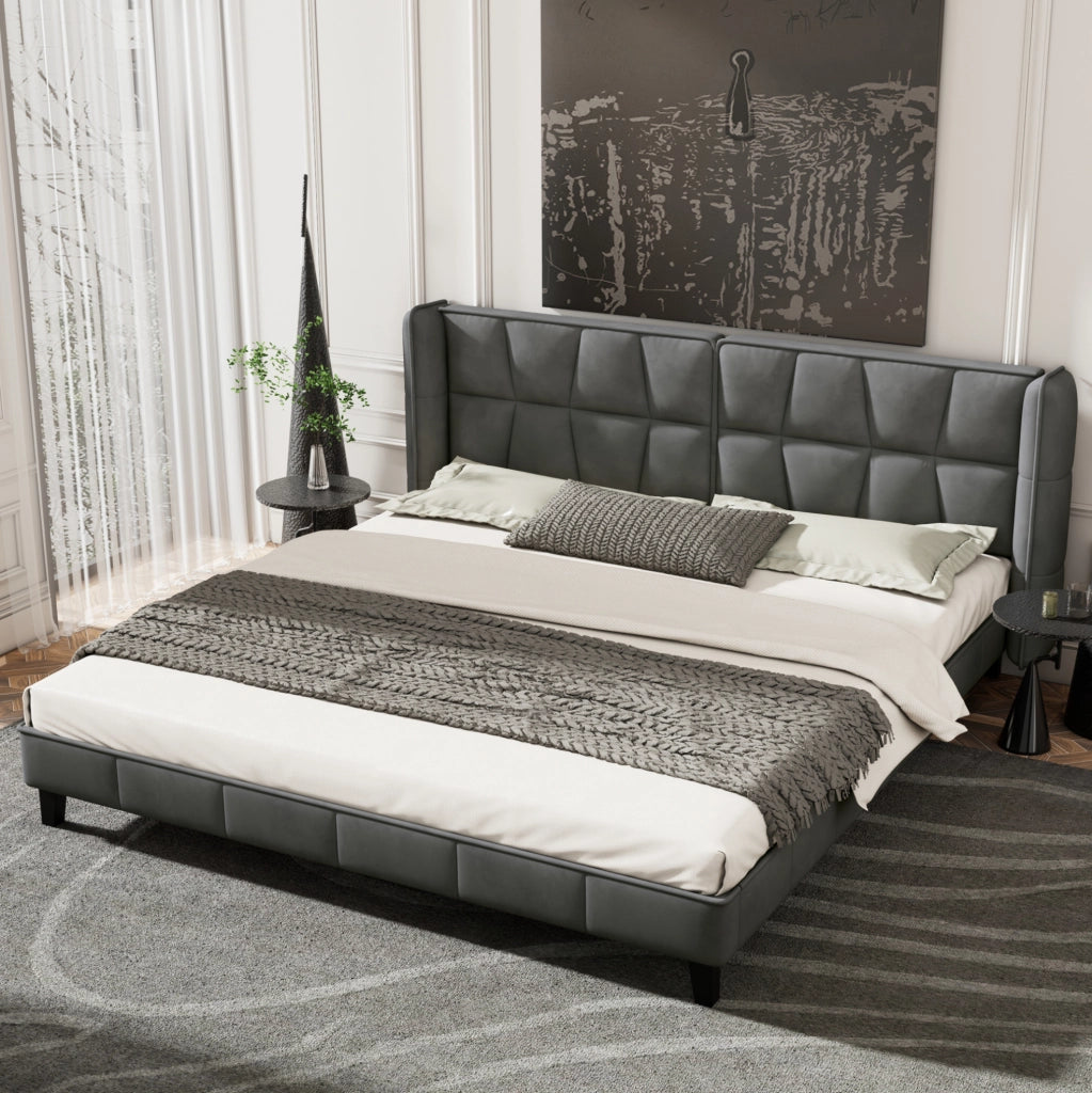 Letto imbottito matrimoniale 180x200 cm in velluto grigio con rete a doghe e testiera