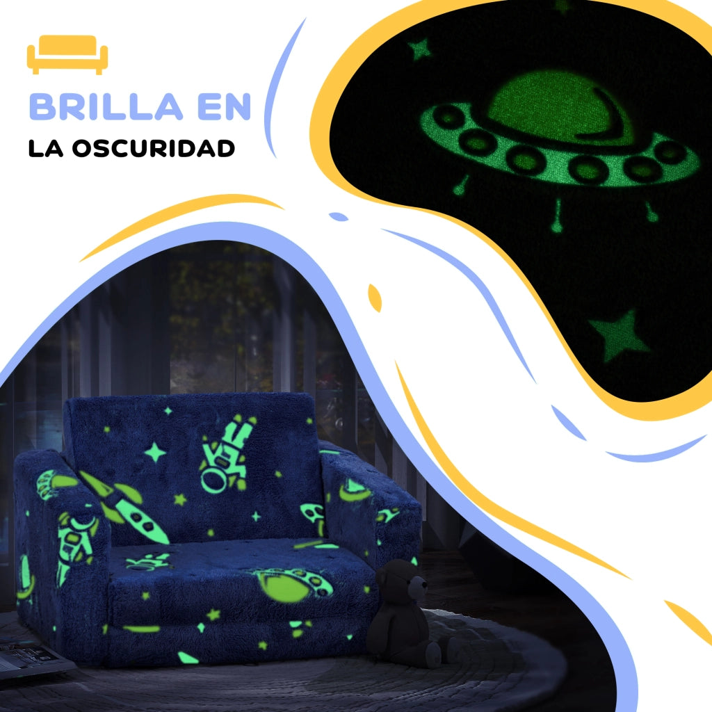 Divano letto per bambini 2 in 1 ¨C zephmum ¨C Tessuto, blu, cuscini lavabili