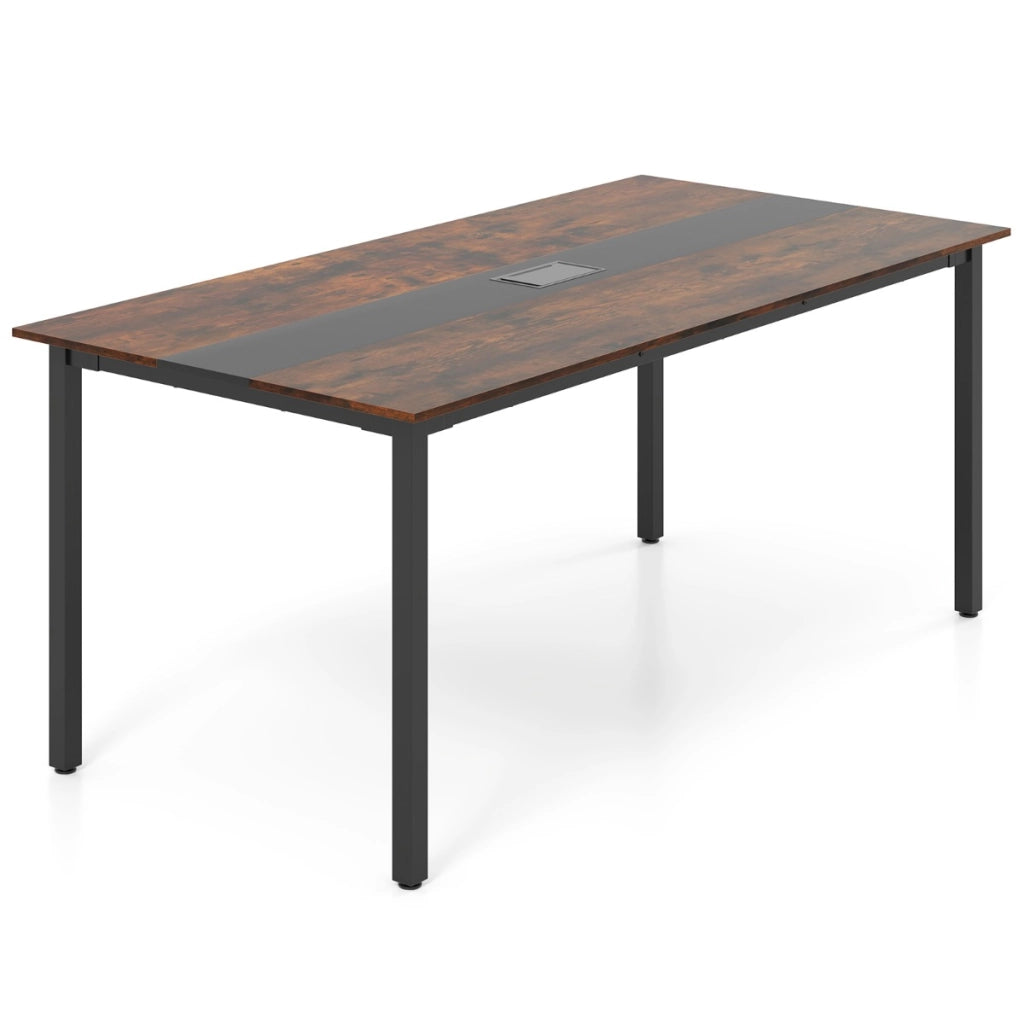 Scrivania da ufficio 180 x 90 cm tavolo rettangolare per riunioni-Tavolo da conferenza con sistema di gestione dei cavi per 8-10 persone