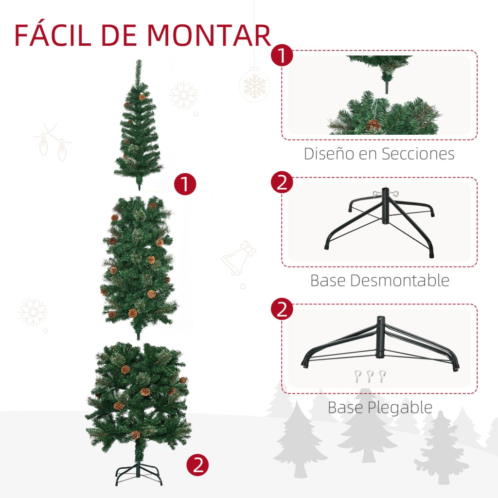 Albero di Natale a forma di matita 225 cm ¨C zephmum ¨C 706 rami, 56 pigne, base pieghevole, verde