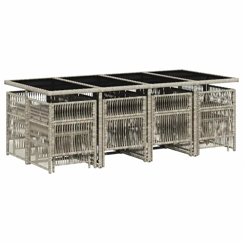 Set da Pranzo da Giardino 13pz con Cuscini Grigio in Polyrattan 3210983