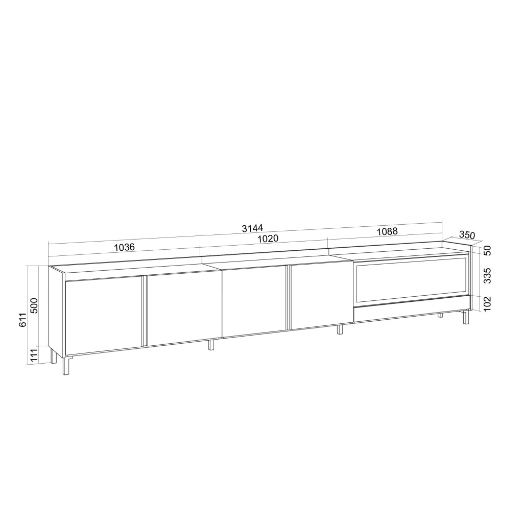 Mobile TV Soggiorno, 315x61x35 cm, Per TV fino a 80", Camino elettrico XXL, Design industriale, Rovere scuro e Nero