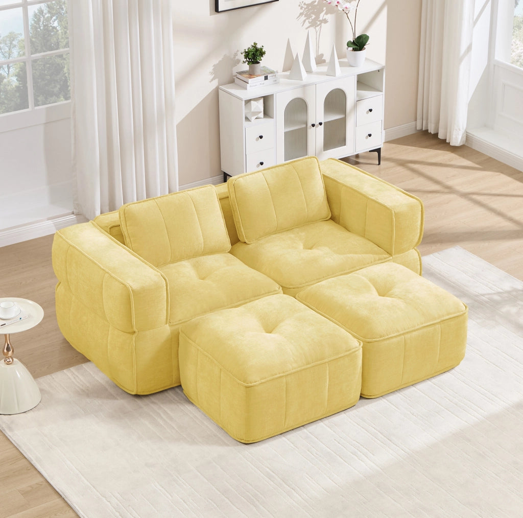 Divano modulare 198x162x67 cm con seduta profonda in poliestere giallo
