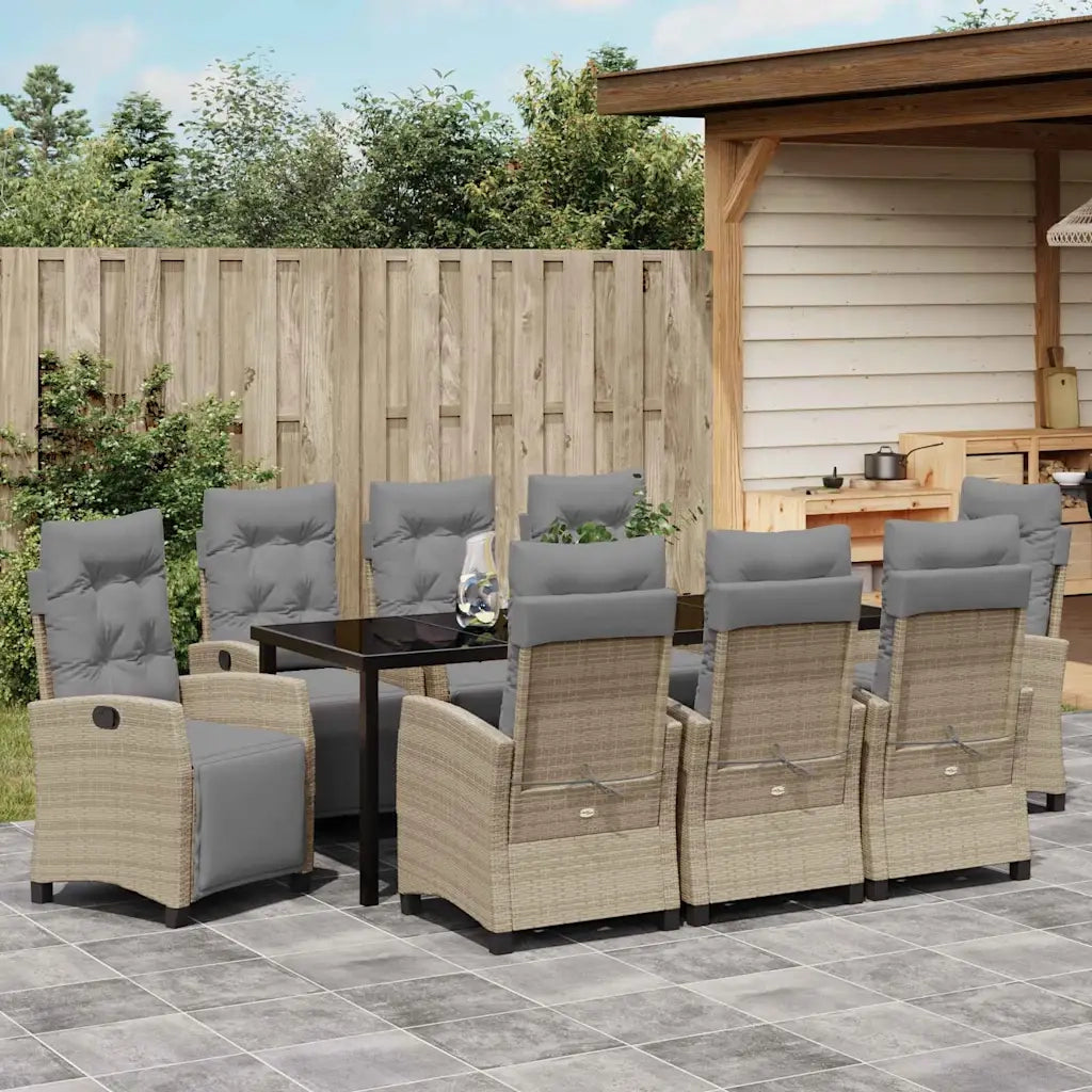 Set da Pranzo per Giardino con cuscino 9 pcs Beige polyrattan 3380455