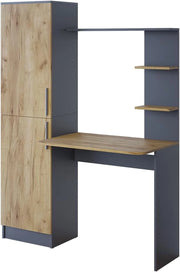 Scrivania Tessa, Antracite/quercia dorata, 122.9 x 52 cm, con ripiano per spazio di appoggio aggiuntivo