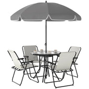 Set da Giardino 6 Pezzi con 4 Sedie Pieghevoli Ombrellone e Tavolo Rotondo  Crema Grigio e Nero