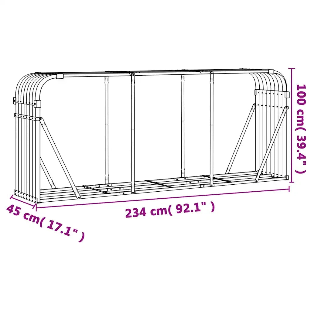 Portaceppi Grigio Chiaro 234x45x100 cm in Acciaio Zincato 364555