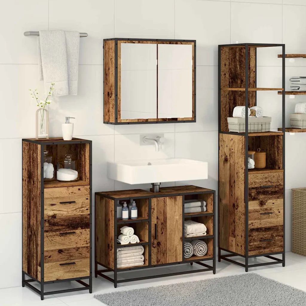 Set di mobili per il bagno con cassetto 3 pcs Legno vecchio