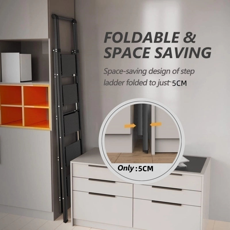 Scaletta Pieghevole 4 Gradini ¨C MINIMAL ¨C Acciaio, Pedali Larghi, Antiscivolo, Leggera