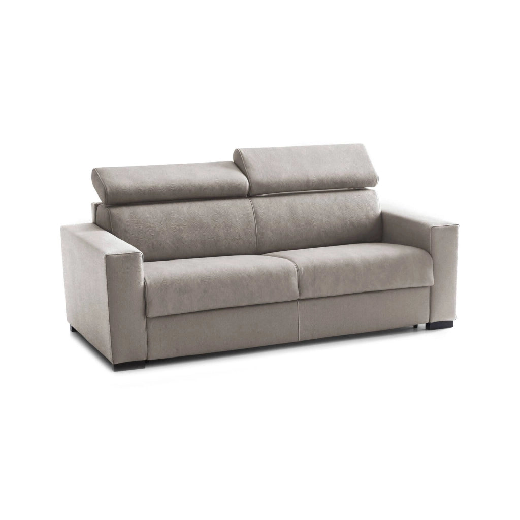 Divano Letto Action, Divano a 3 posti, Made in Italy, SofÒ  Soggiorno con apertura girevole, con poggiatesta regolabili e Braccioli standard, cm 220x95h85, Tortora