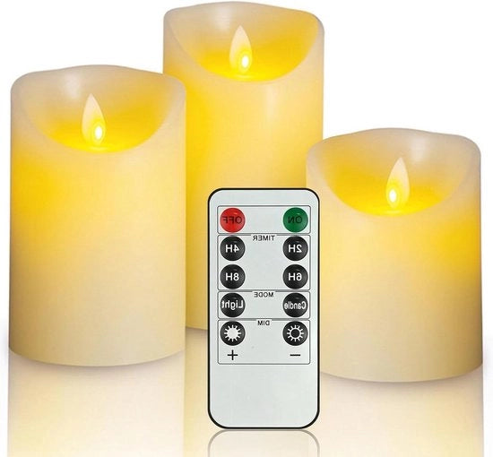 Set di 3 candele a LED con funzione orologio - luce mobile - candele a batteria a LED con controllo a distanza - luce di sicurezza esterna a LED impermeabile - fiamma lampeggiante