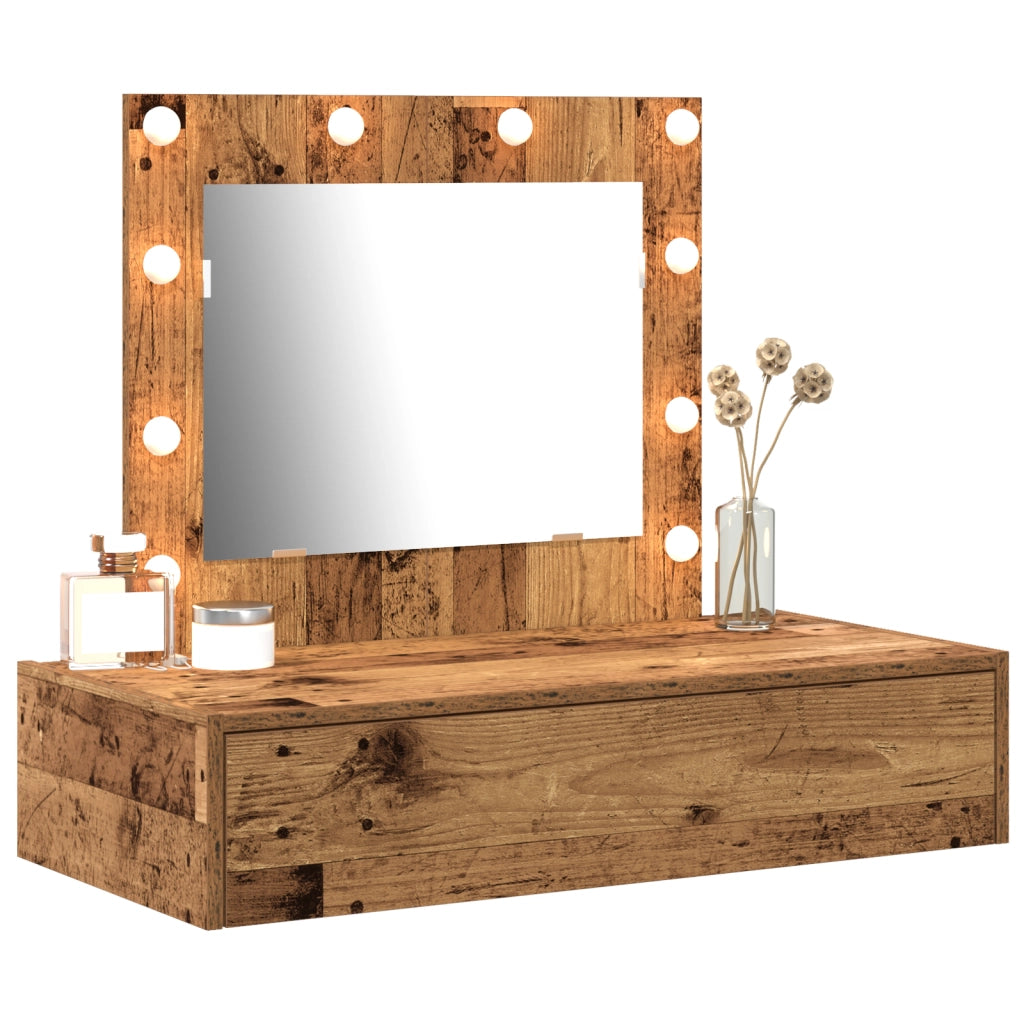 Tavolo da Toeletta a Muro con Luci LED in Legno Vecchio